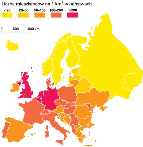 gsto zaludnienia w Europie mapa