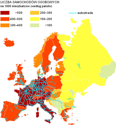 liczba samochodw osobowych na 1000 mieszkacw w pastwach europa mapa