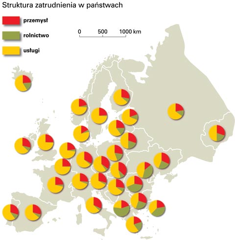 struktura zatrudnienia w europie mapa przemys rolnictwo usugi
