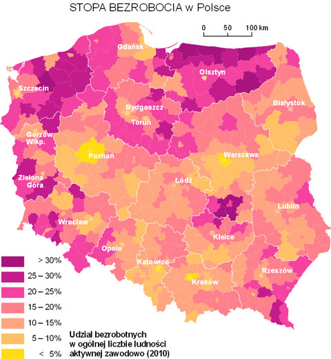 stopa bezrobocia w polsce 2005 mapa