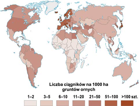 mechanizacja rolnictwa na wiecie mapa traktory cigniki