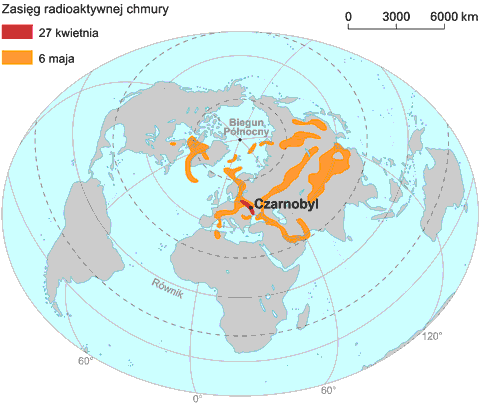Zasig radioaktywnej chmury po katastrofie w Czarnobylu