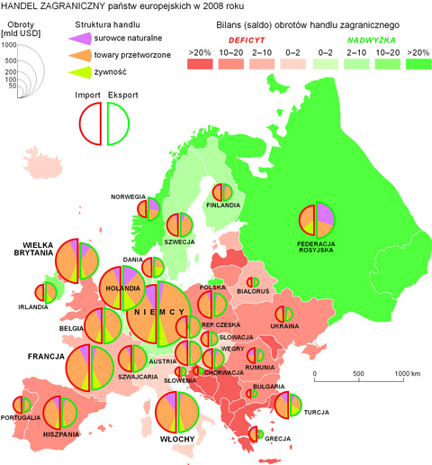 handel zagraniczny w europie obroty bilans saldo import eksport struktura pastwa mapa
