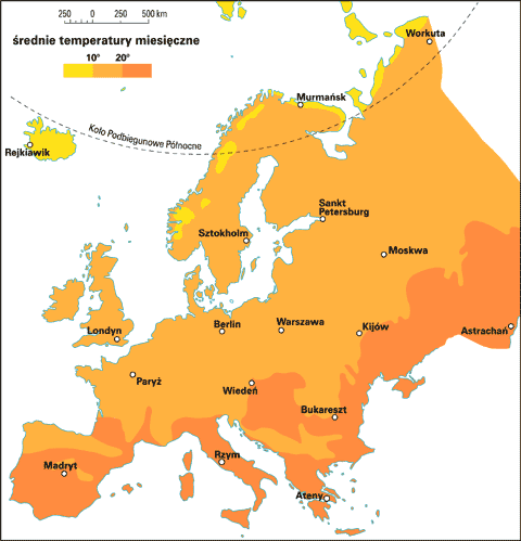 Europa - temperatury lipca