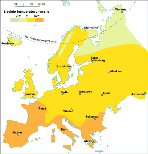 Europa - temperatury roku