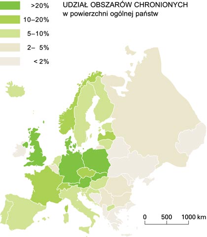 Udzia obszarw chronionych w powierzchni oglnej pastw Europy