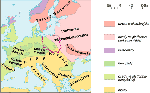 Polska na tle jednostek tektonicznych Europy