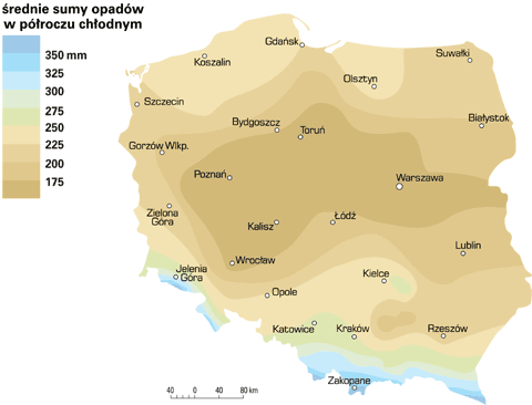 Polska - opady procza chodnego