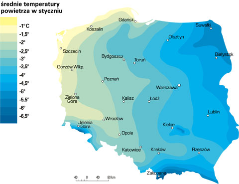 Polska - temperatury stycznia