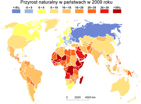 przyrost naturalny ludnoci na wiecie w pastwach mapa 2004