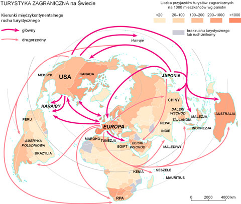 kierunki ruchu turystycznego na wiecie przyjazdy turystw do pastw mapa